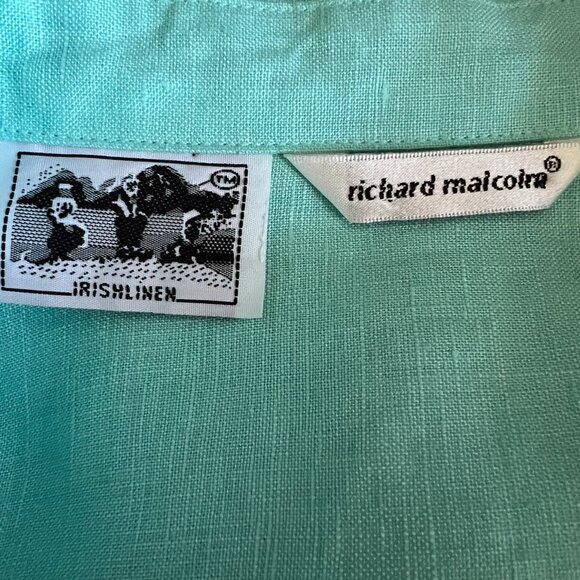 Richard Malcom NEW Irish Linen Button Down Shirt In Turquoise Size XL - Picture 11 of 14